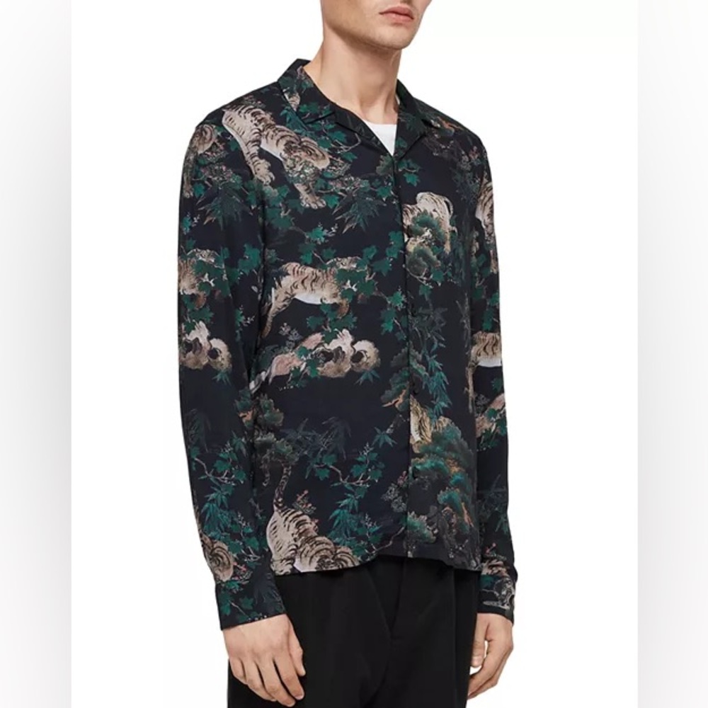 All Saints‎ Black and Green Casual Button Down Shirt